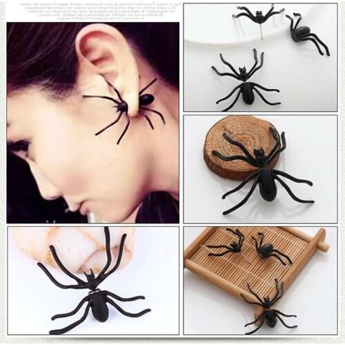1Pc 35mm Black halloween costumes for woman 3D Creepy Black Spider Ear Stud Earrings for Halloween Party DIY Decoration