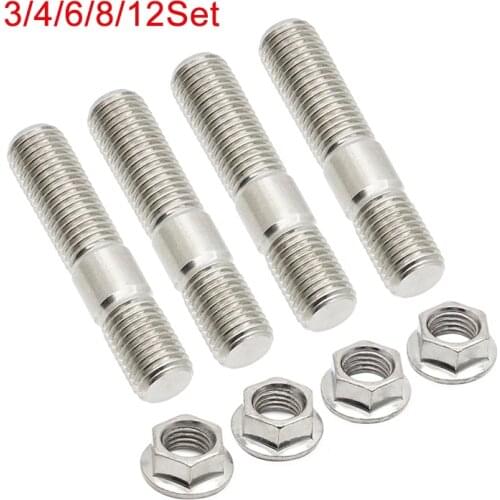 10mm Exhaust Studs & Serrated Nuts M10x1.25 Manifold Flange Studs Bolts Nuts Screws Stainless Steel For Toyota Nissan Honda