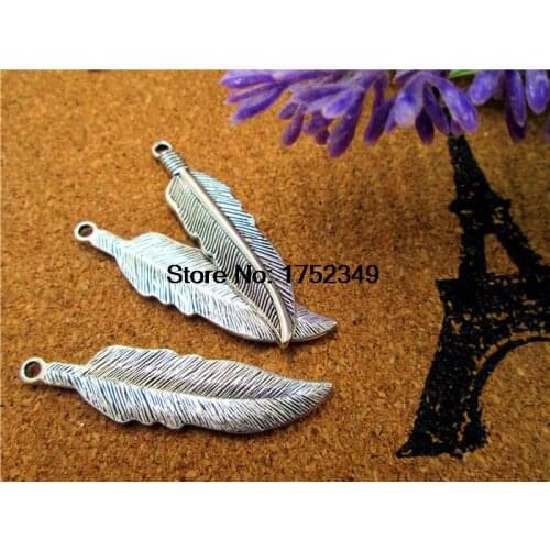 10pcs-- Feather charms, AntiqueTibetan silver large Feather Charm Pendant, drop 42x10mm
