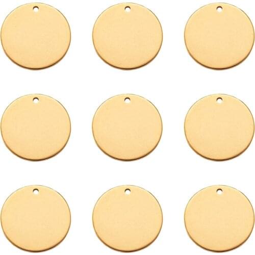 10pcs Vacuum Plating 304 Stainless Steel Stamping Blank Tag Pendants Flat Round Golden jewelry making