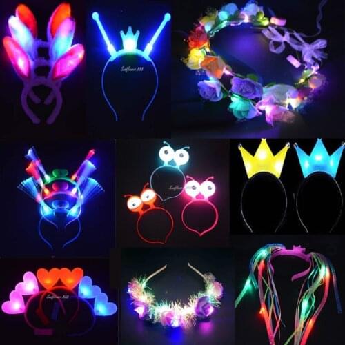 10pcs Light Blinking Crown Headband Wedding Cat Bunny Cosplay Concert Glow Birthday Neon Rave LED Party Carnival Toy Christmas