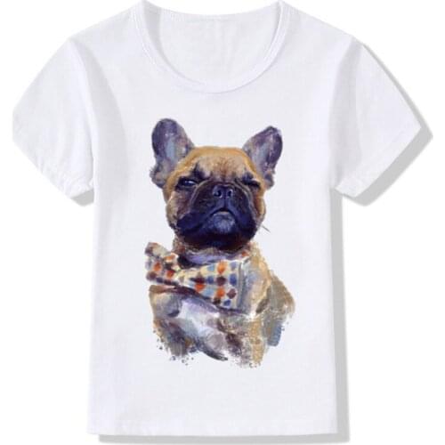 2019 Retro French Bulldog Print Funny T-Shirts For Children Boys and Girls Summer Tees Kids Tops Novelty Kpop Baby Shirt,ooo2038