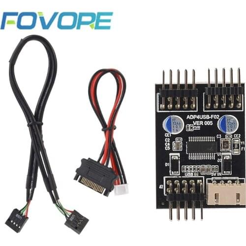 9pin USB Connector 1 to 2 USB Extension Cable USB HUB USB2.0 9Pin Header Connector Adapter Port Multiplier with SATA Power Cable