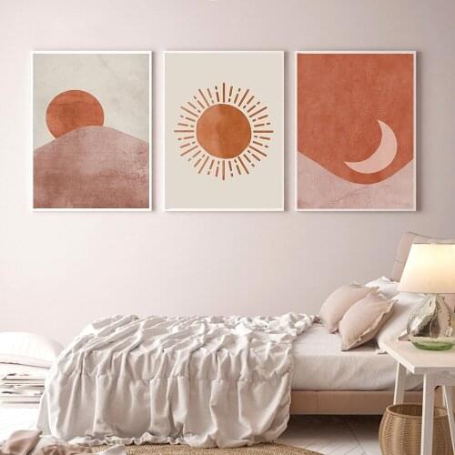 Morandi Abstract Landscape Sun and Moon Scene Canvas Prints Painting Wall Art Picture Poster for Living Room Home Decor No Frame
