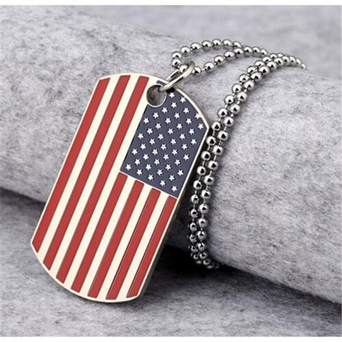 Hip Hop Street USA Flag Pendant Necklaces Fashion Punk Men Military Card Chain Necklace for Women Jewelry Hot Sale
