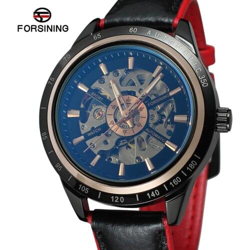 Forsining Men Leather Transparent Case Male Wrist Watch Men Watch Luxury Male Mechanical Skeleton Wrist Watch Montre Homme