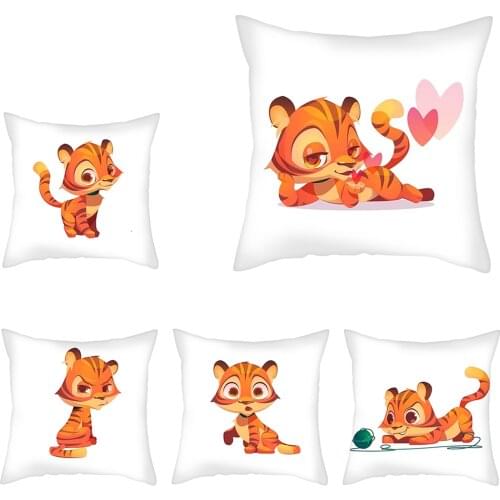 Fuwatacchi Cute Carton Tiger Printed Cushion Cover Study Room Office Sofa Chair Decoration Comfortable Nap Pillow Cases 45x45cm