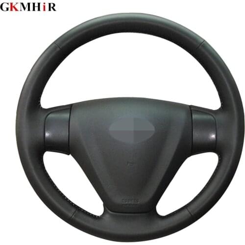 Black Artificial Leather Hand-stitched Car Steering Wheel Cover for Kia Rio Rio5 2006-2009 Hyundai Accent 2006-2011 Getz 2005