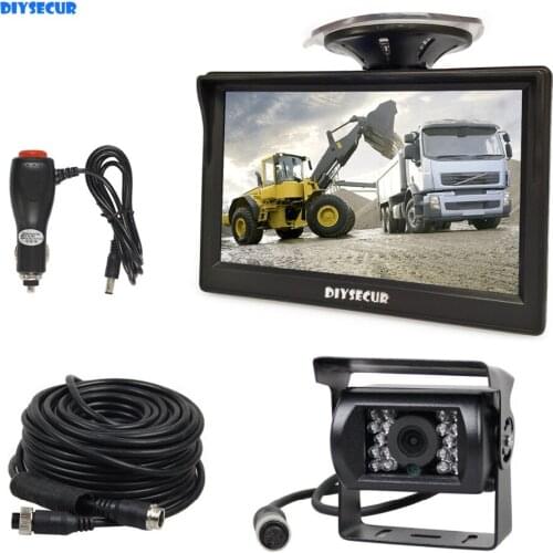 DIYSECUR 5" DC12V-24V 4PIN Reverse Rear View Car Monitor Waterproof CCD Night Vision Backup Bus Truck Camera free Car Charger