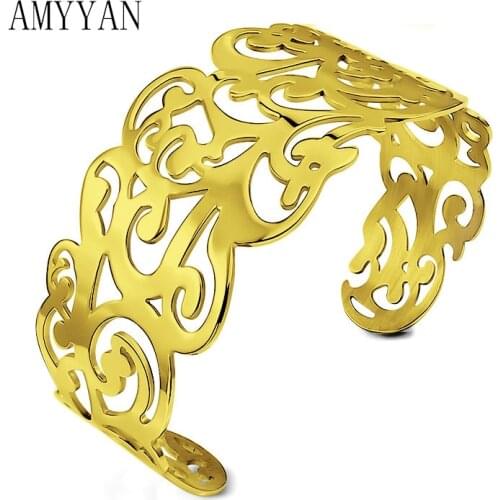 Geometric Bangle Steel/Gold Bangle Simple Metal Hollow Square Open Minimalist Adjustable Bracelet For Women Jewelry