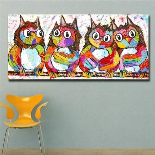 Canvas Poster Large Size Oil Painting Pop Art Four Owls Home Decor on Canvas Modern Wall Art Canvas Print Poster Canvas Painting