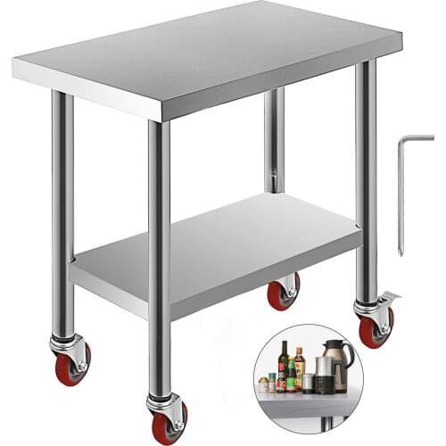 Commercial 18"x30"Stainless Steel Work Prep Table With 4 Wheels Kitchen
