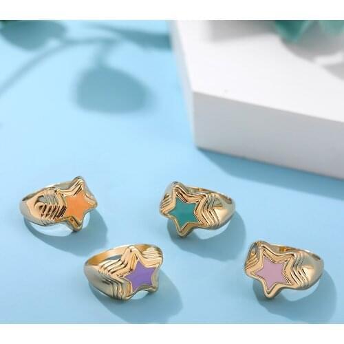 Korea Fashion Multicolor Enamel Star Rings Trendy Geometric Dripping Oil Gold Metal Chunky Finger Rings for Woman Punk Jewelry