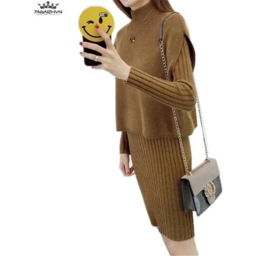 Tnlnzhyn 2019 New Autumn Winter Fashion Women Sweater Suits 2 Piece Sets Knitted Sweater Dress Suits Sets Casual Dress Sets Y848
