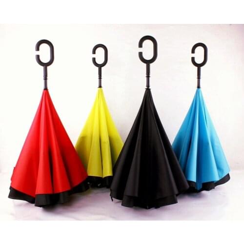 Creative inverted umbrellas double layer with C handle or J handle inside out reverse Windproof umbrella Many colors available