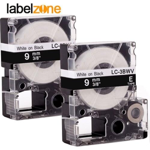 2Pcs 9mm White on black compatible Epson LC-3BWV/SD9KW label tapes strong adhesive laminated lc3bwv label ribbon for KingJim