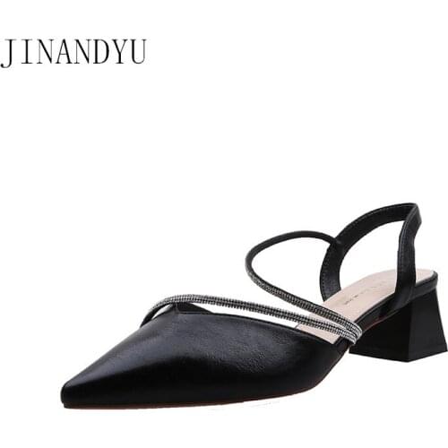 Block Heels Rhinestone Sandals Mules Shoes Women Black Yellow Summer Sandals Fashion Shoes for Women Heels Leather Sandals Women
