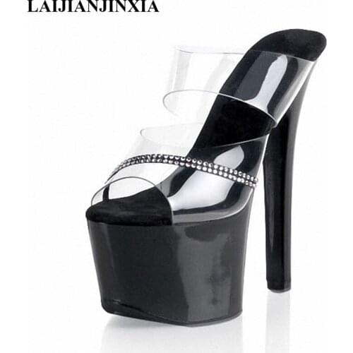 LAIJIANJINXIA New Summer Thin Heels Women Outdoor Slippers Open Toe High Heels 23cm Slipper Womens Shoes Show Pumps