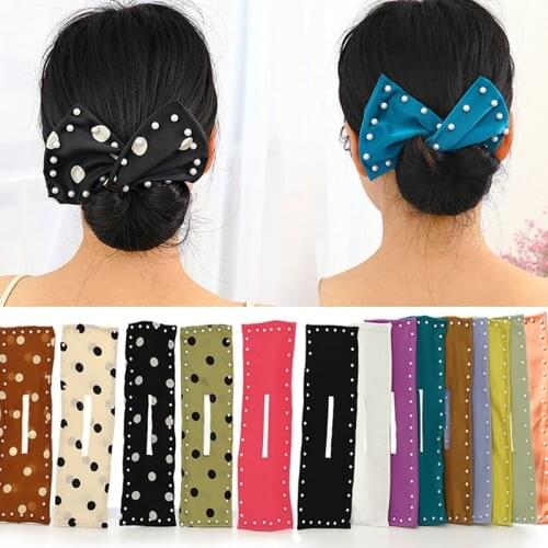 New Women Elegant Solid Print Bun 2021 DIY Hairstyle Making Hold Long Tools Bow Headband Hairbands Fashion Hair Accessories