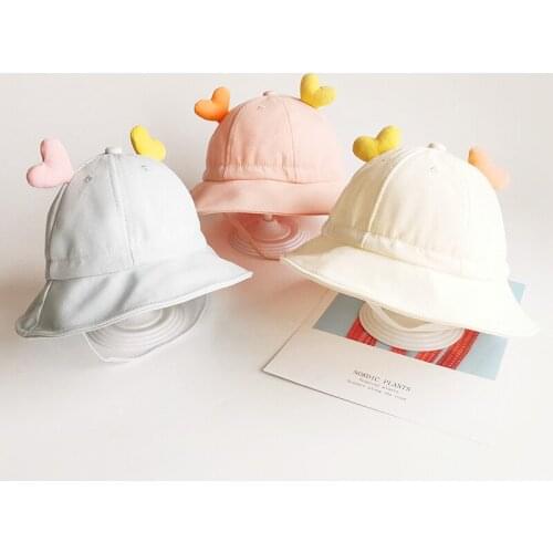 Cute Love Baby Hats Summer Breathable Cotton Boys Girls Bucket Hat Solid Color Infant Toddler Sun Beach Cap Adjustable Kids hats