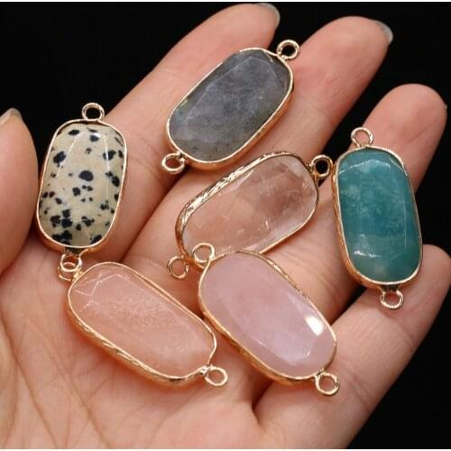 Natural Stone Charms Connector Double Hole Rose Quartzs Amazonite Pendant for Jewelry Making DIY Necklace Earring Size 15x35mm
