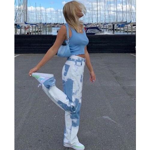Casual Y2K Tie Dye Print Joggers Pants Women Fashion Harajuku High Waist Pants Capris Pocket Long Trousers Streetwear