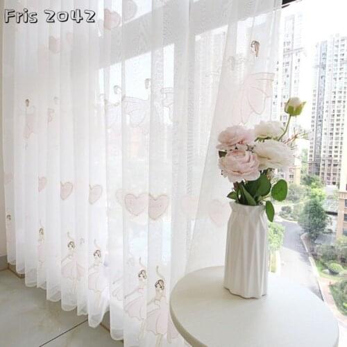 Ballet Girl Curtains Fresh Princess Wind Embroidery Flower Translucent Curtains for Living Dining Room Bedroom