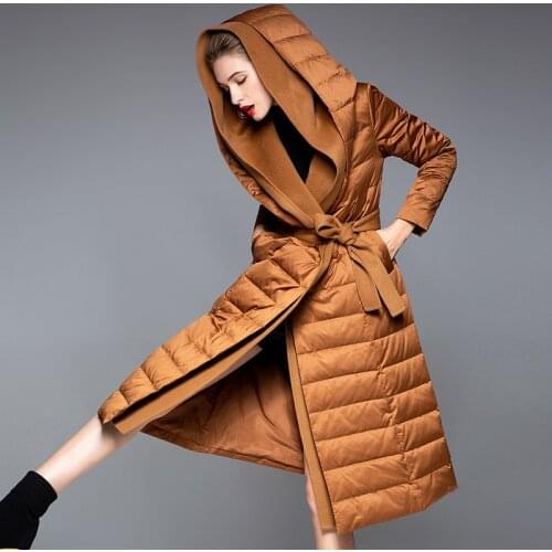 White Duck Down Clothes 2020 Belt Vintage Jacket Female Winter Coat Women Clothing Long Patchwork Warm Puffer Parka Feminina A55