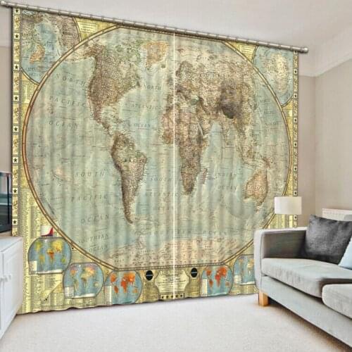Modern Backdrop Curtains Black Out Curtains world map 3D Curtains For Living room Bedroom Wedding room 3d Window Curtains
