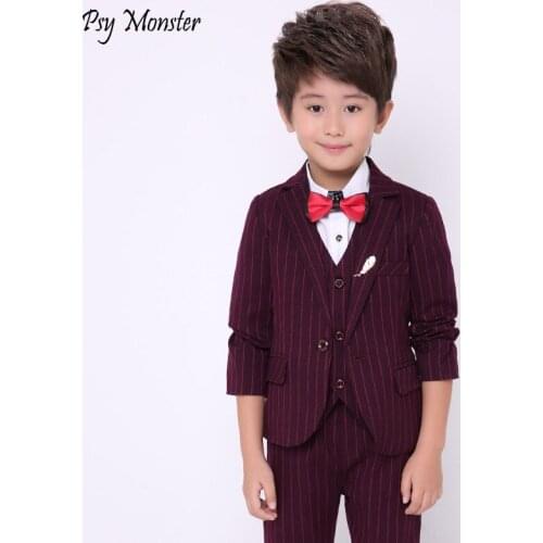 Flower Boys Wedding Suit Vest+Pants+Blazer 3Pcs Stripe Suit for Boys Formal Party Dress Suit with Bowtie Performance Costume N54