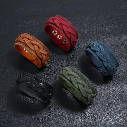 Vinatge Wide Wrap Charms Braided Genuine Leather Rope Bracelet Layer Bracelet Men Bangle Cuff Jewelry Fashion Adjustable