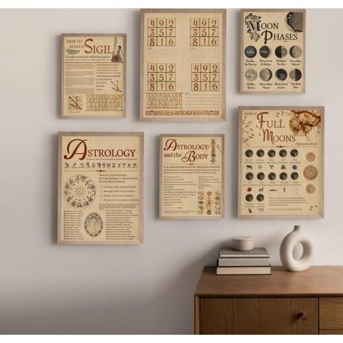Book of Shadows Pages Vintage Posters and Prints Astrology Moon Phases Wall Art Pictures Magic Witchcraft Canvas Painting Decor