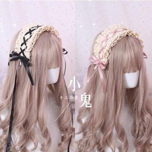 Japanese Sweet Lolita Retro KC Headband Female Lace Trim Bowknot Headwear Cosplay Hairpin Accessories A338