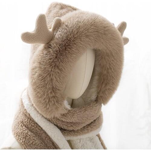 Nic Winter Women Hats Fur Warm Windproof Lei Feng Cap Bomber Elk Horns Ear Flap Caps Cold Anti Snow Hat and Scarf