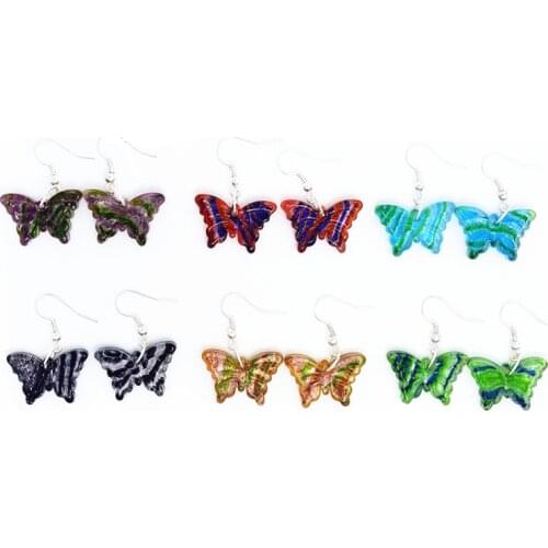 Yingwu Wholesale 24pairs Lot Mix Colors Butterfly Murano Glass Lampwork Earrings Jewelry Women Long Dangle Earrings