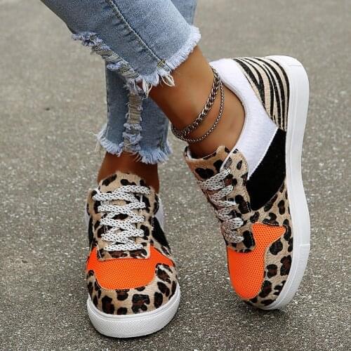 Woman Sneakers New Fashion Thick Platform Leopard Print Trainer Womens Vulcanized Shoes Plus Size Casual Breathable Flats Shoes