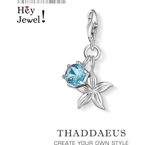 Starfish & Blue CZ Charm Women Girls 925 Sterling Silver 2019 Ocean Europe Pendant Fit Bracelet Charm Jewelry Gifts