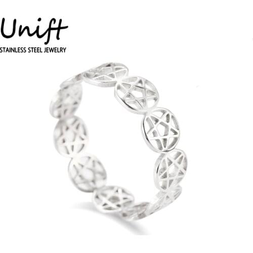 Unift Classic Stylish Pentagram Geometric Hollow Rings For Women Stainless Steel Wedding Anniversary Jewelry Cute Party Gifts