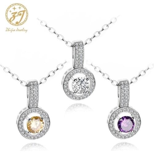 Zhijia Brand Jewelry Luxury Full Crystal Three Colors Zircon Round Pendant Necklace For Women Party Jewelry Gifts