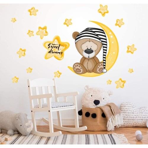 Star Moon plush bear decoration wall stickers kids bedroom baby nursery room bed