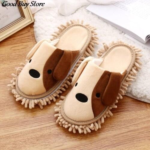 1Pair Lovely Dog Dust Mop Slippers Unisex Home Slippers Bathroom Kitchen House Floor Cleaning Shoes Cute Puppy Home Cleaner Warm