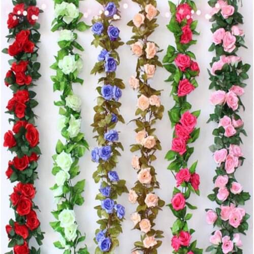 2.4M multicolor artificial flower silk rose leaf wreath vine ivy wall hang wreath home wedding party garden decoration home DIY