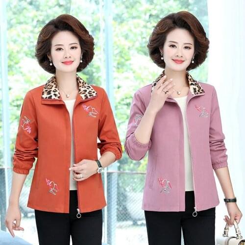 2020 Middle-Aged Women Windbreaker Spring Autumn Jacket Coat Long-Sleeved Zipper Leopard Plus Size Casual Outerwear clothes