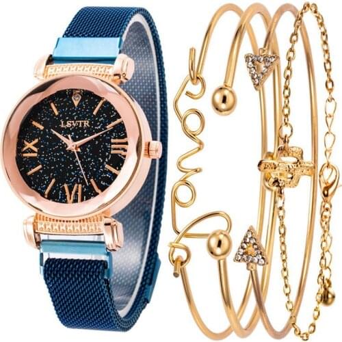 5 Pieces / Set Of Luxury Brand Ladies Watch Starry Sky Magnet Buckle Buckle Fashion Young Ladies Watch Female Bracelet Kol Saati