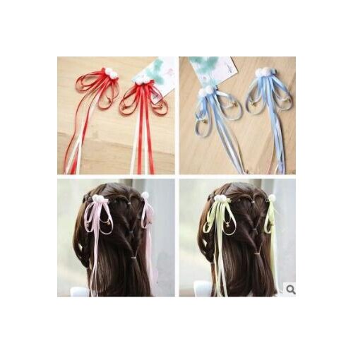 50Pairs/lot 2pcs/Pair DIY Multi Long Hair Ribbon Hair Clips Han Chinese Clothing Ball Bell Hair Styling Tools Accessories HA795