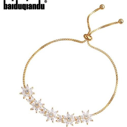 Baiduqiandu Flower Cubic Zirconia Crystal CZ Adjustable Bracelet Bride Bridesmaid Zircon Bracelet