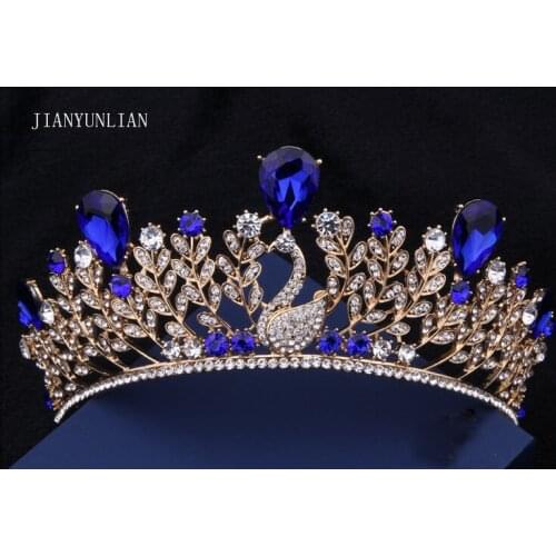 Baroque peacock big crown hair high-grade retro Bridal Hats blue diamond wedding accessories accessories