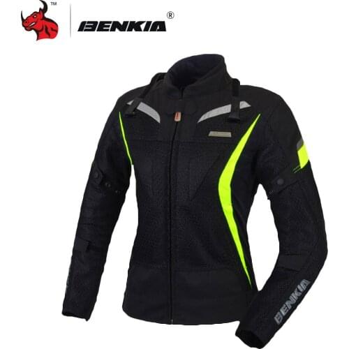 BENKIA Womens Race Clothing Motocross Racing Jackets Grid Material Motorbike Racing Jacket With Protector Guards