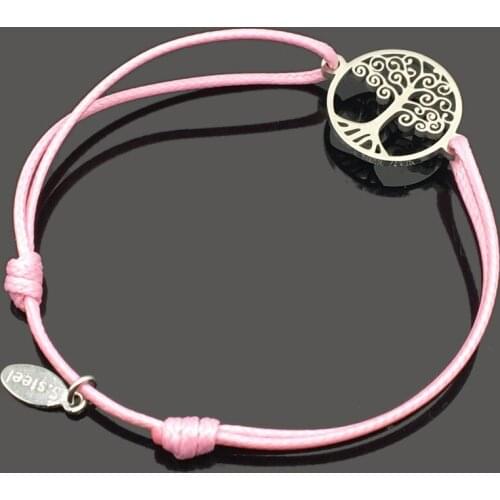 2020 New Charm Stainless Steel Wish Bracelet High Quality Life Tree Stainless Steel Pendant Adjustable String Cord Bracelet