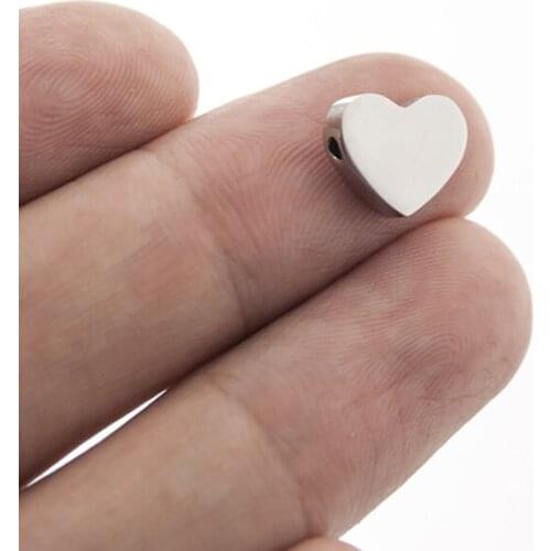 9X10mm Stainless Steel Heart Bead Heart Charm Pendant For Jewelry Making High Polished Wholesale 50pcs